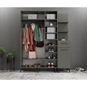 Açelya Aynalı Portmanto Vestiyer Ayakkabılık Füme M3 180 Cm Montaj Dahil