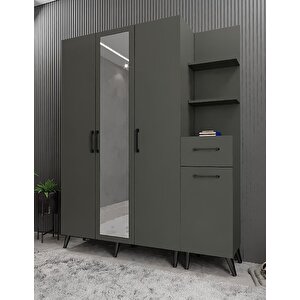 Açelya Aynalı Portmanto Vestiyer Ayakkabılık Füme M3 180 Cm Montaj Dahil