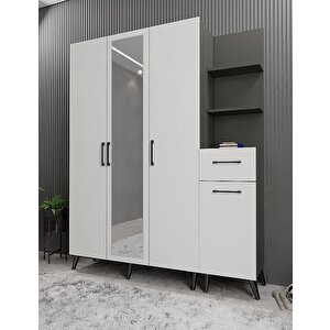Açelya Aynalı Portmanto Vestiyer Ayakkabılık Füme Beyaz M3 160cm Montaj Dahil