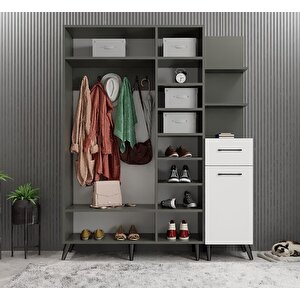 Açelya Aynalı Portmanto Vestiyer Ayakkabılık Füme Beyaz M3 160cm Montaj Dahil