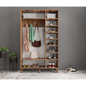 Açelya Aynalı Portmanto Vestiyer Ayakkabılık Ceviz - M4 135 Cm Montaj Dahil