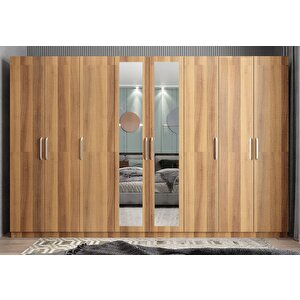 Başak 8 Kapaklı Dolap Gardırop Ceviz 278cm Montaj Dahil