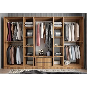 Başak 8 Kapaklı Dolap Gardırop Ceviz 278cm Montaj Dahil