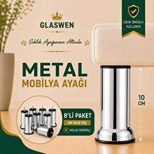 8 Adet Metal Ayarlanabilir 10 Cm Krom Destek Ayağı Mobilya Kanepe Baza Koltuk Dolap Sehpa Tv Ünitesi Ayağı