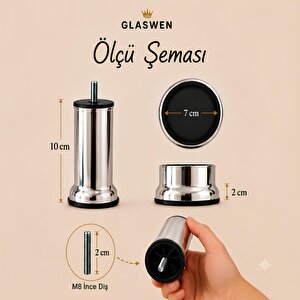 8 Adet Metal Ayarlanabilir 10 Cm Krom Destek Ayağı Mobilya Kanepe Baza Koltuk Dolap Sehpa Tv Ünitesi Ayağı