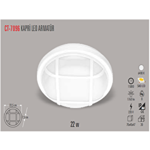 Ct-7096 22w Kapri̇ Led Armatür(beyaz Kasa-6adet) Cata