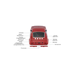 Torima Ws-1967 Kırmızı Araba Tasarım Usb/aux/fm Radyo Ve Led Işık Ile Bluetooth Hoparlör