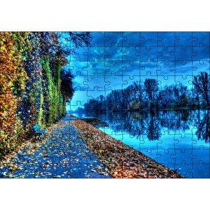 Doğa Sonbahar Göl Kıyısı Puzzle Yapboz Mdf Ahşap 120 Parça