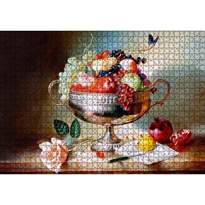 Çiçek Meyve Tabağı Görseli Puzzle Yapboz Mdf Ahşap 1000 Parça