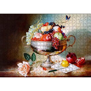 Çiçek Meyve Tabağı Görseli Puzzle Yapboz Mdf Ahşap 500 Parça