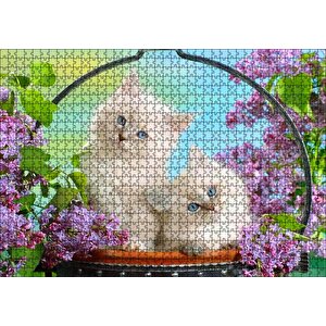 Çiçek Ve Sevimli Kediler Puzzle Yapboz Mdf Ahşap 1000 Parça