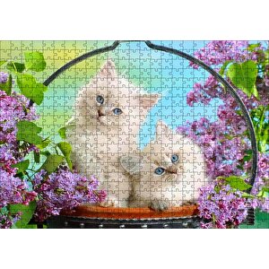 Çiçek Ve Sevimli Kediler Puzzle Yapboz Mdf Ahşap 500 Parça