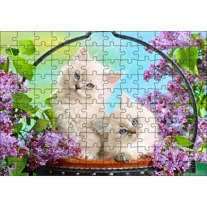 Çiçek Ve Sevimli Kediler Puzzle Yapboz Mdf Ahşap 120 Parça