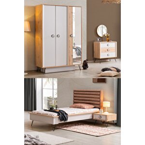 Dolunay Genç Odası - 3 Kapılı Dolap, Karyola, Komodin, Şifonyer