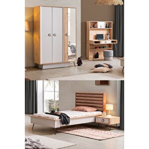 Dolunay Genç Odası - 3 Kapılı Dolap, Karyola, Komodin, Masa