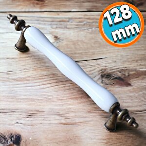 Porselen Antik Sarı Beyaz 128 Mm Kulp Mobilya Mutfak Kulplar Dolabı Çekmece Dolap Kapak Kulpu