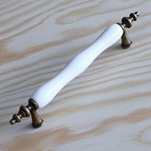 Porselen Antik Sarı Beyaz 128 Mm Kulp Mobilya Mutfak Kulplar Dolabı Çekmece Dolap Kapak Kulpu