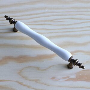 Porselen Antik Sarı Beyaz 128 Mm Kulp Mobilya Mutfak Kulplar Dolabı Çekmece Dolap Kapak Kulpu