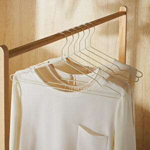 6'lı Mat Beyaz Renk Kauçuk Kaplamalı Metal Giysi Askısı 20.50 X 42 X 0.3 Cm