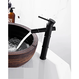 Bambu Model Rustik Siyah Antik Lavabo Bataryası Banyo Çanak Musluk Mat Siyah Lavabo Armatür Otantik