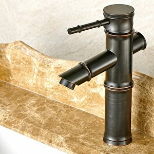 Bambu Model Siyah Rustik Lavabo Bataryası Banyo Musluğu Mat Siyah Lavabo Armatür Otantik Görünüm