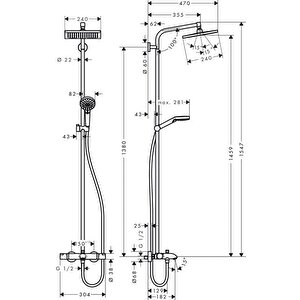 Crometta E Duş Kolonu 240 1 Jet, Banyo Termostatı Ile