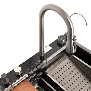 Yenilikçi Mutfak Mia 304 Paslanmaz Çelik Akıllı Dijital Göstergeli Piyano Tuşlu Evye Seti Full Set