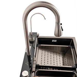 304 Sınıf Paslanmaz Çelik Lavabo Dijital Göstergeli Piyano Evye Seti Tam Donanımlı Full Takım