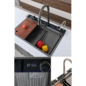 Mia 304 Paslanmaz Çelik Çok Fonksiyonlu Akıllı Dijital Ekran Mutfak Lavabosu  Şelale Evye Full Set