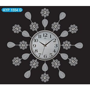 Galaxy Ayp-1554-g Yaprak Desenli Dekoratif Ferforje Gri Duvar Saati