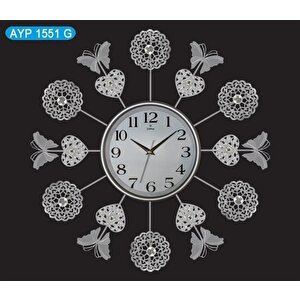 Galaxy Ayp-1551-g Kelebek Desenli Ferforje Duvar Saati Gri