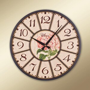 2059-2 Ferforje Küçük Boy Pembe Çiçekli Dekoratif Duvar Saati