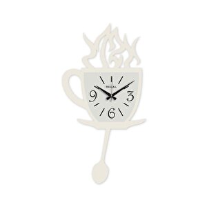 1157 W Lazer Kesim Kahve Fincanıı Beyaz Duvar Saati