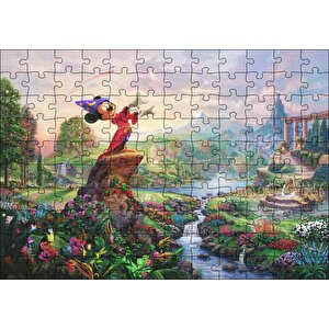 Su Kütlesinin Yanında Duran Mickey Mouse Puzzle Yapboz Mdf Ahşap 120 Parça