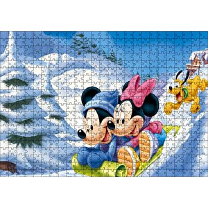 Disney Mickey Mouse Minnie Mouse Plüton Kar Puzzle Yapboz Mdf Ahşap 500 Parça
