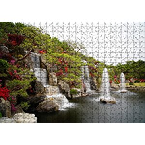 Şelale Fıskiyeler Ağaçlar Ve Açelyalar Puzzle Yapboz Mdf Ahşap 500 Parça