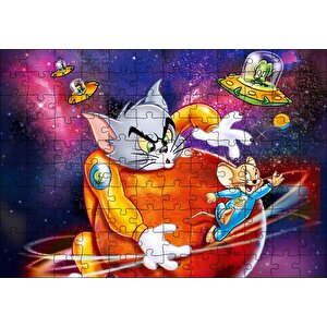 Tom Ve Jerry Çizgi Filmi, Puzzle Yapboz Mdf Ahşap 120 Parça