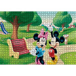 Mickey Mouse Ve Minnie Mouse Parkta Puzzle Yapboz Mdf Ahşap 1000 Parça