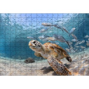 Sevimli Caretta Ve Ton Balıkları Puzzle Yapboz Mdf Ahşap 255 Parça