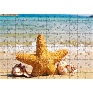Deniz Yıldızı Deniz Kabukları Ve Berrak Kumsal Puzzle Yapboz Mdf Ahşap 120 Parça