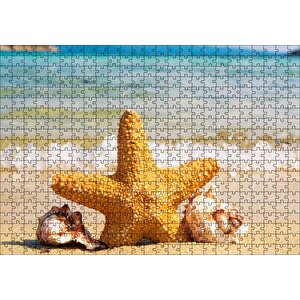 Deniz Yıldızı Deniz Kabukları Ve Berrak Kumsal Puzzle Yapboz Mdf Ahşap 500 Parça