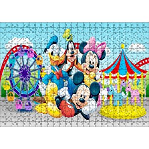 Luna Parkta Daisy Duck Goofy Mickey Ve Minnie Mouse Puzzle Yapboz Mdf Ahşap 500 Parça
