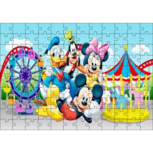 Luna Parkta Daisy Duck Goofy Mickey Ve Minnie Mouse Puzzle Yapboz Mdf Ahşap 120 Parça