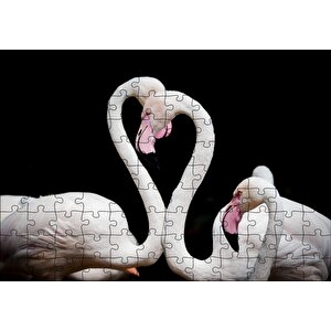 Zarif Boyunlarıyla Beyaz Flamingolar Puzzle Yapboz Mdf Ahşap 120 Parça