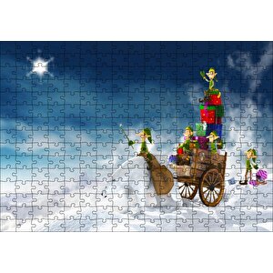 Yılbaşı Hediyelerini Teslim Eden Minik Elfler Puzzle Yapboz Mdf Ahşap 255 Parça