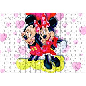 Cakapuzzle Mickey Ve Minnie Mouse Illüstrasyon Pembe Puzzle Yapboz Mdf Ahşap