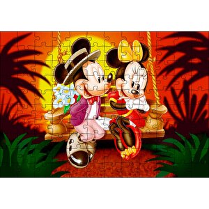 Romantik Mickey Ve Minnie Mouse Puzzle Yapboz Mdf Ahşap 120 Parça