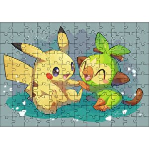 Pikaçu Ve Sevimli Arkadaşı Puzzle Yapboz Mdf Ahşap 120 Parça