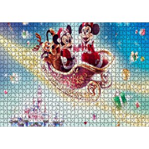 Uçan Arabada Mickey, Minnie Mouse Ve Goofy Puzzle Yapboz Mdf Ahşap 1000 Parça