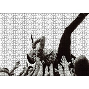 Rock Solisti Eller Üzerinde Siyah Beyaz Puzzle Yapboz Mdf Ahşap 1000 Parça